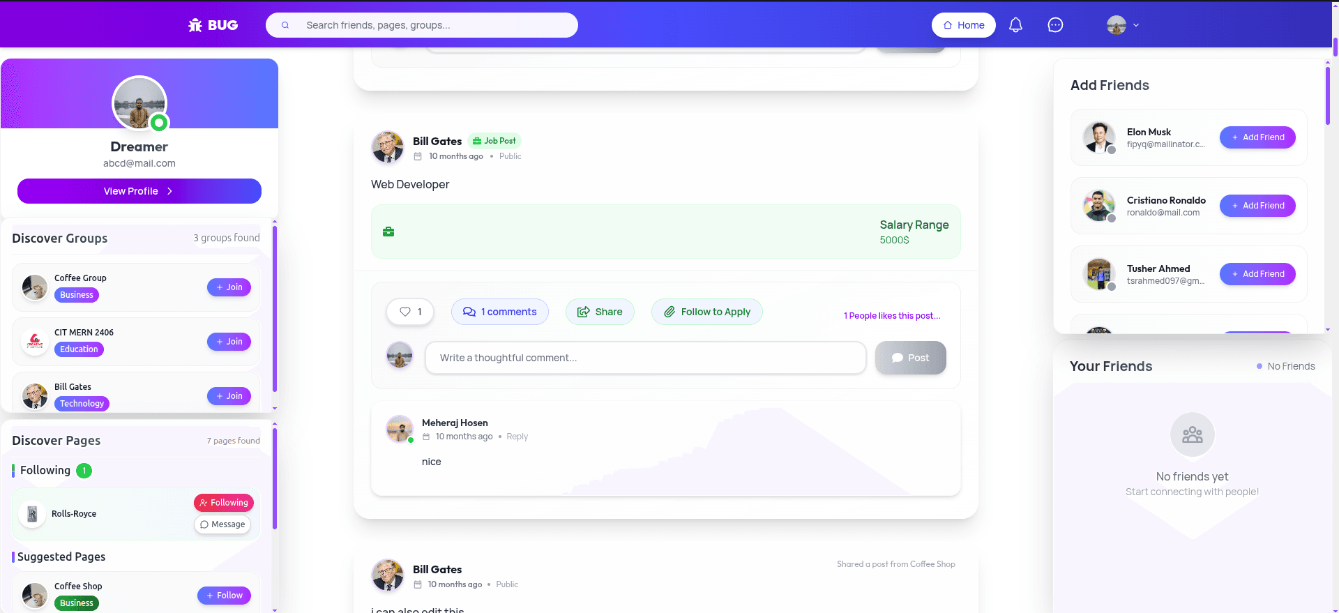 BUG Social App - 2